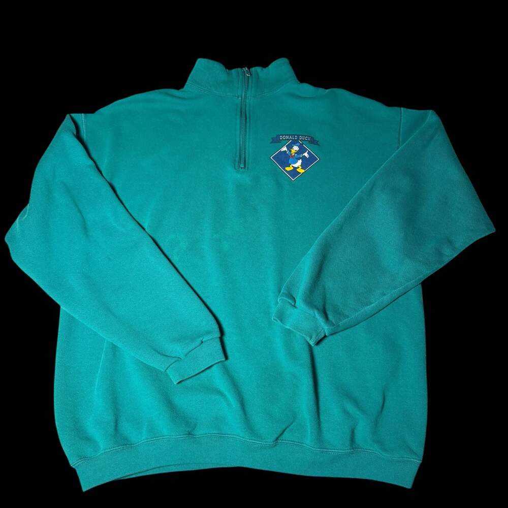 Vintage Disney Designs Donald Duck 1/4 Zip Sweatshirt Teal One Size Made in USA